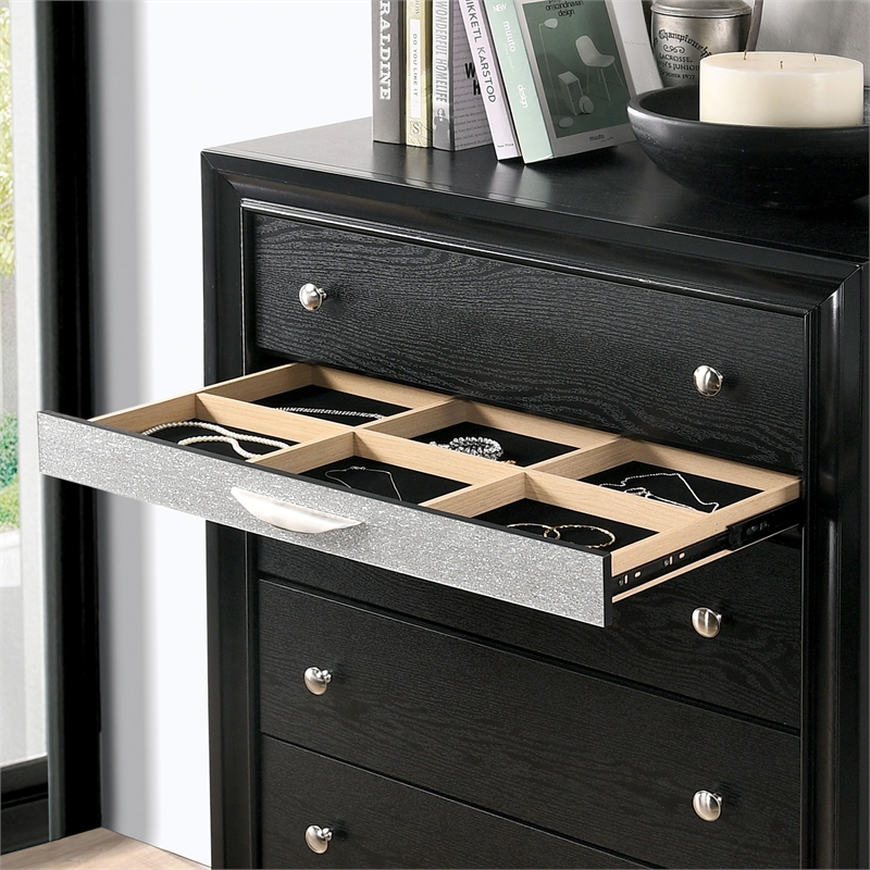 FOA Laren 3-Piece Black Wood Bedroom Set - Queen + Nightstand + Chest