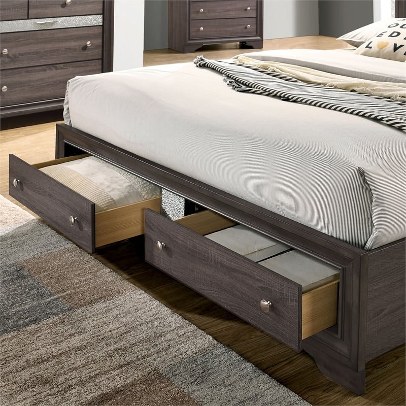 FOA Laren Contemporary 3-Piece Gray Wood Bedroom Set - King + 2 Nightstands