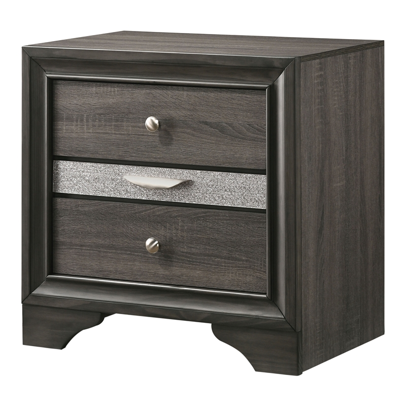 FOA Laren 3-Piece Gray Wood Bedroom Set - King + Nightstand + Chest