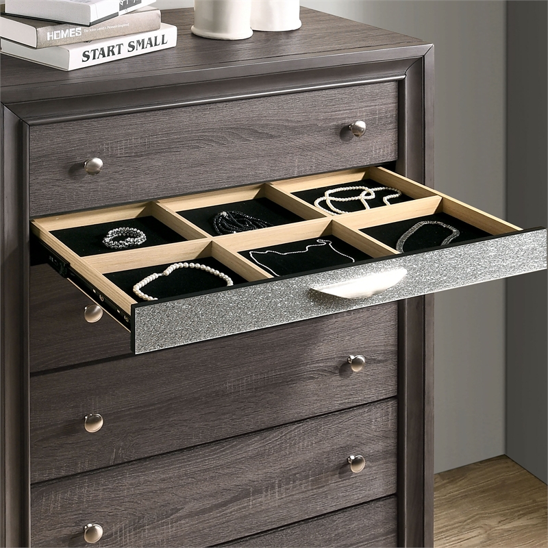 FOA Laren 3-Piece Gray Wood Bedroom Set - King + Nightstand + Chest