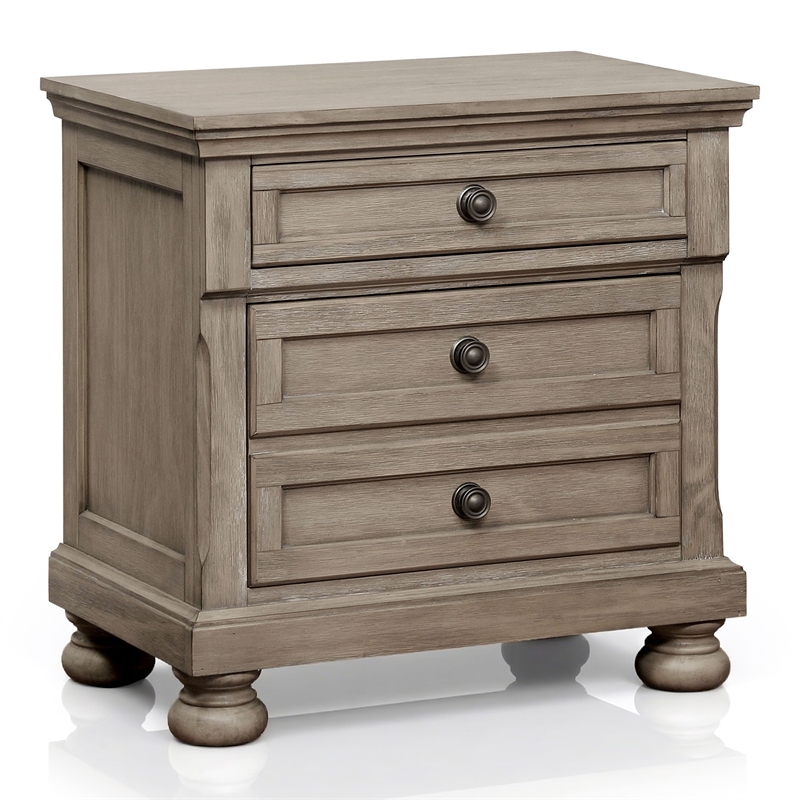 FOA Frigga Transitional 3-Piece Gray Wood Bedroom Set - Cal King + 2 Nightstands