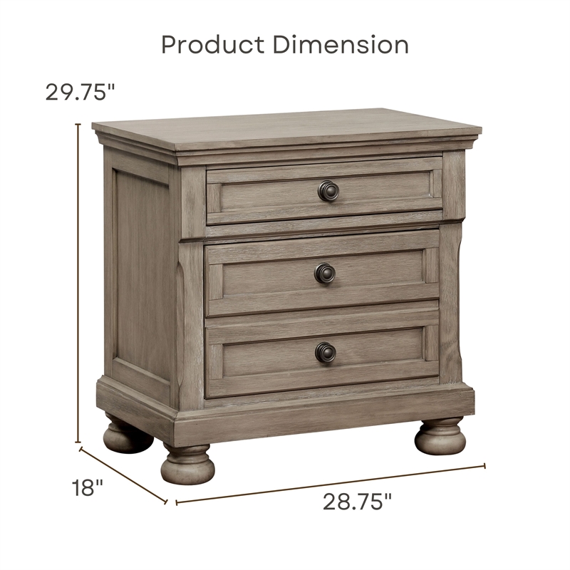 FOA Frigga Transitional 3-Piece Gray Wood Bedroom Set - Cal King + 2 Nightstands