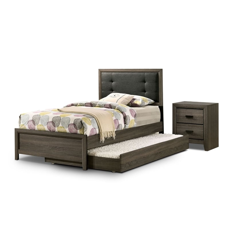 FOA Livorn 3-Piece Gray Wood Bedroom Set - Full + Nightstand + Trundle