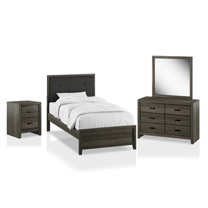 FOA Livorn 4-Piece Gray Wood Bedroom Set - Full + Nightstand + Dresser + Mirror