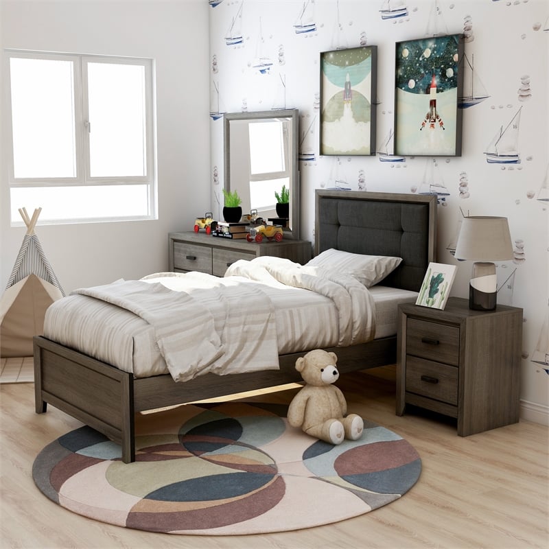 FOA Livorn 4-Piece Gray Wood Bedroom Set - Full + Nightstand + Dresser + Mirror