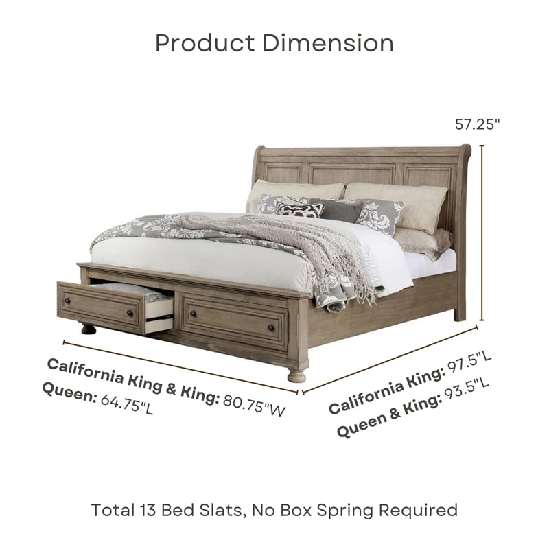 FOA Frigga Transitional 3-Piece Gray Wood Bedroom Set - King + 2 Nightstands