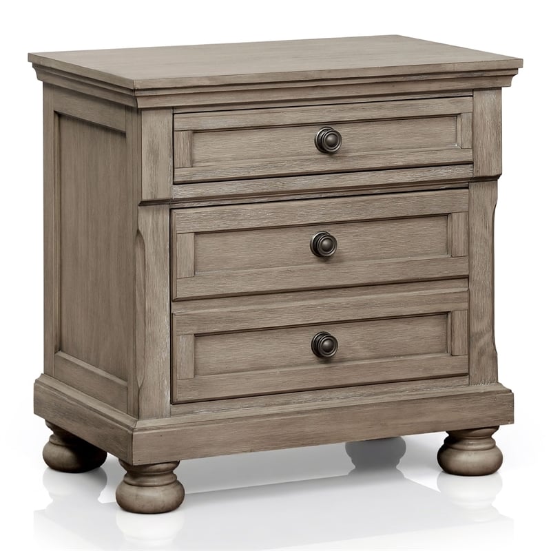FOA Frigga Transitional 3-Piece Gray Wood Bedroom Set - King + 2 Nightstands