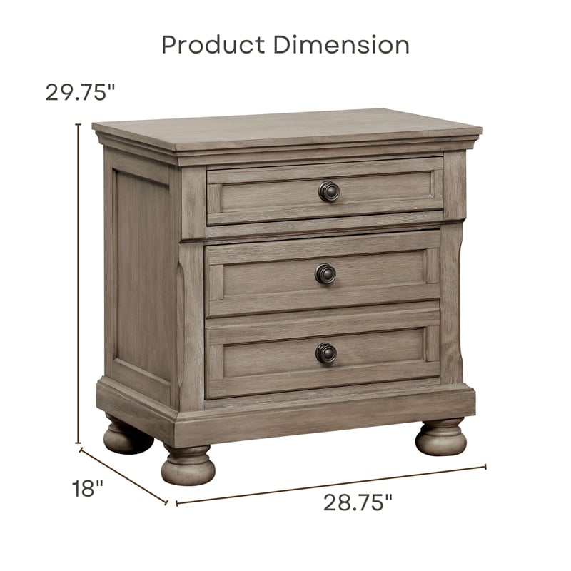 FOA Frigga Transitional 3-Piece Gray Wood Bedroom Set - King + 2 Nightstands