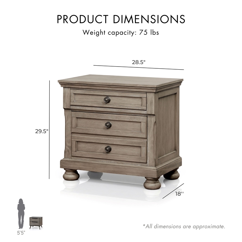 FOA Frigga Transitional 3-Piece Gray Wood Bedroom Set - King + 2 Nightstands