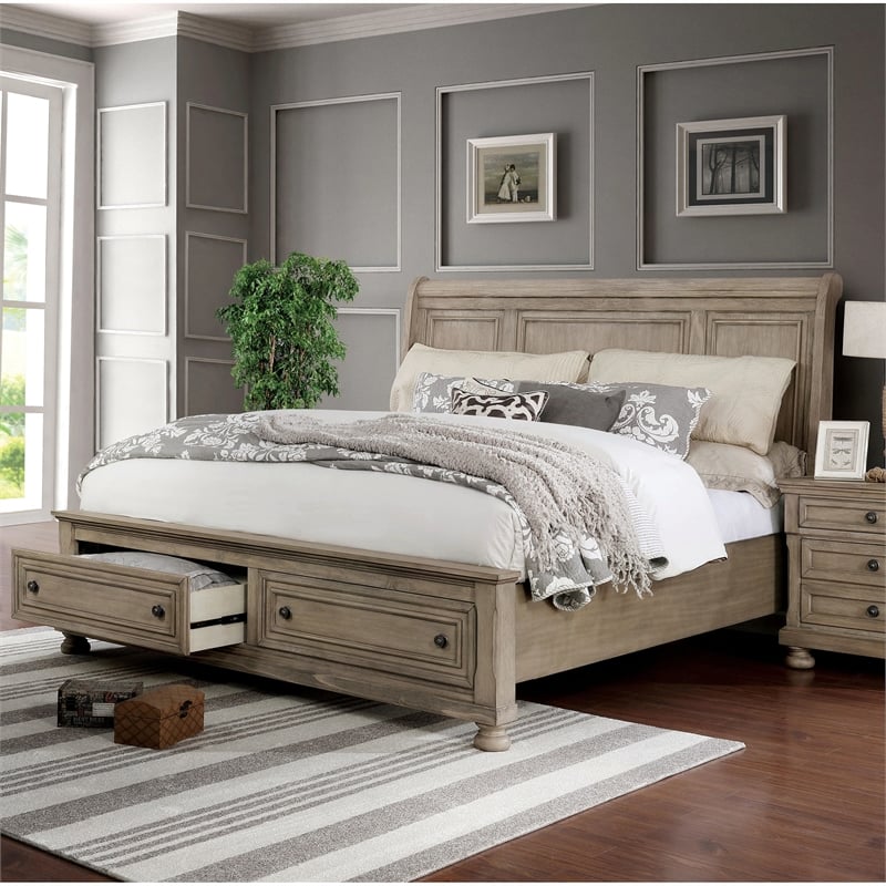 FOA Frigga Transitional 3-Piece Gray Wood Bedroom Set - King + 2 Nightstands