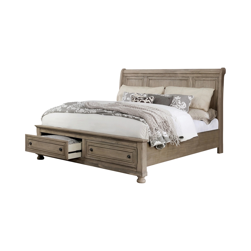 FOA Frigga Transitional 3-Piece Gray Wood Bedroom Set - King + 2 Nightstands