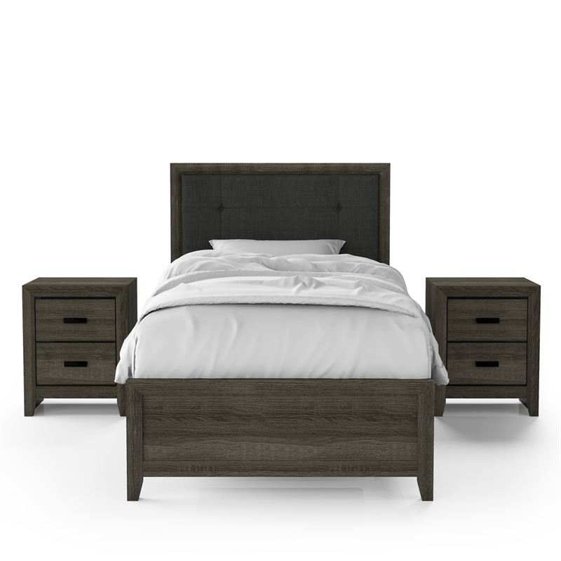 Furniture of America Livorn 3-Piece Gray Wood Bedroom Set - Twin + 2 Nightstands