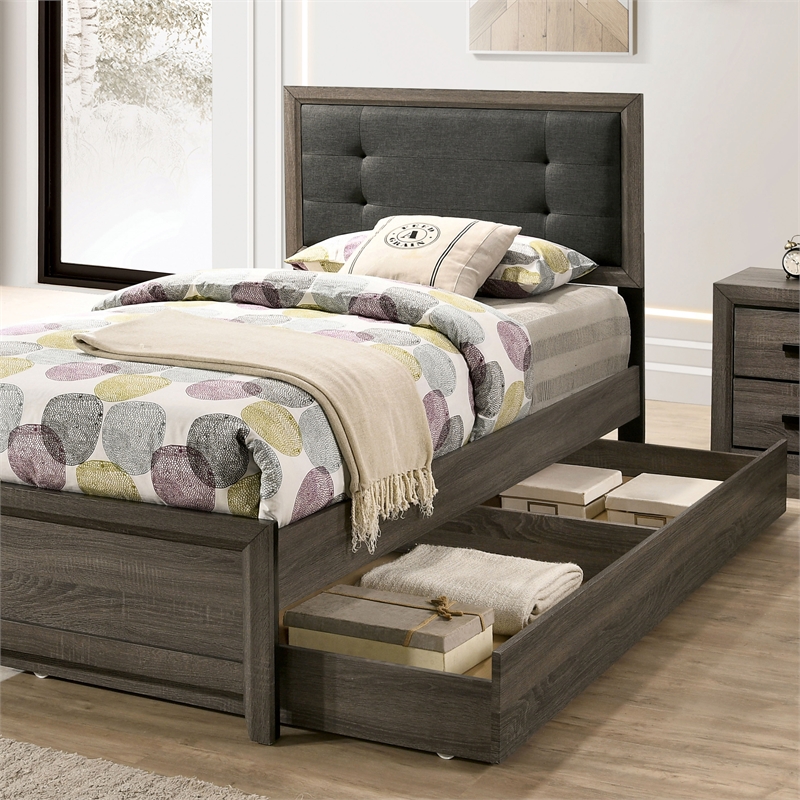 FOA Livorn 3-Piece Gray Wood Bedroom Set - Twin + Nightstand + Trundle