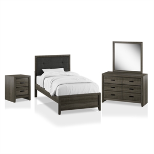 foa livorn 4-piece gray wood bedroom set nightstand + dresser + mirror