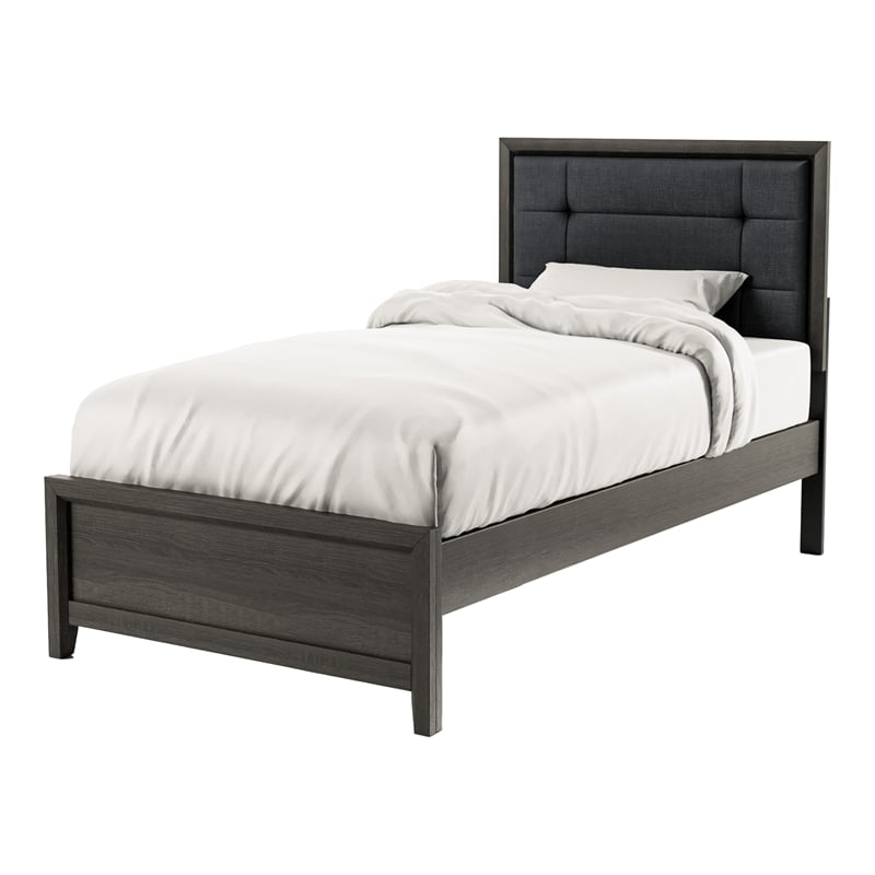 FOA Livorn 5pc Gray Wood Bedroom Set - Twin + 2 Nightstands + Dresser + Mirror