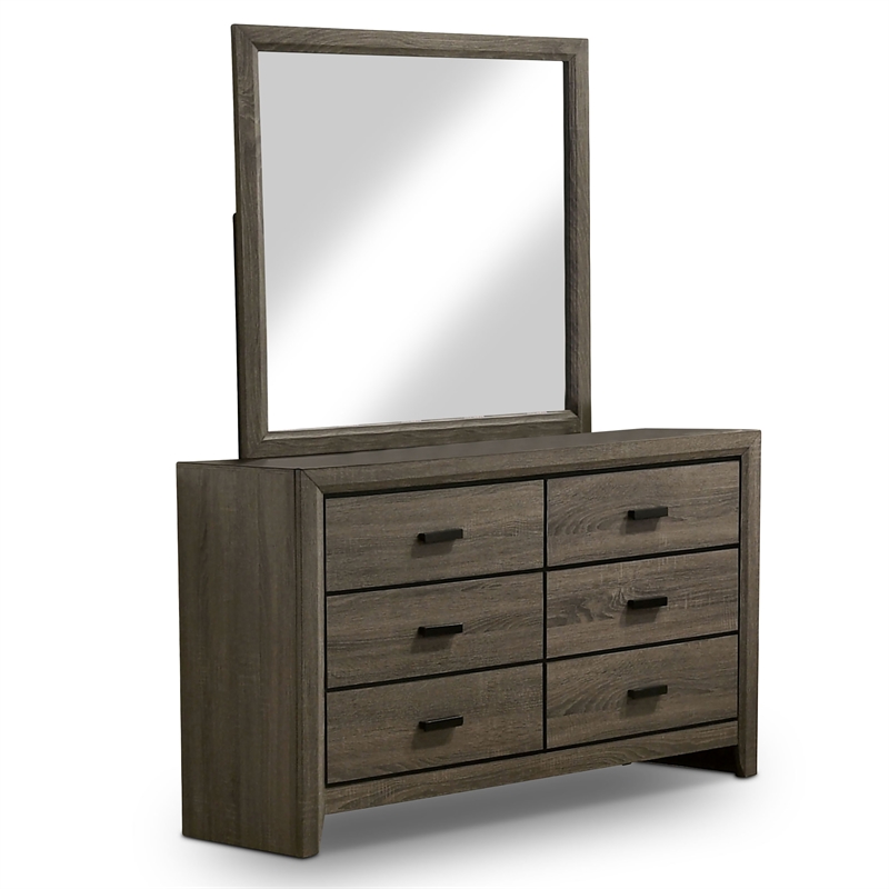 FOA Livorn 5pc Gray Wood Bedroom Set - Twin + 2 Nightstands + Dresser + Mirror