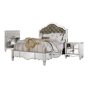 FOA Gavvi Glam 3-Piece Silver Wood Bedroom Set - Queen + Nightstand + Chest
