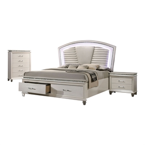 FOA Plumley 3-Piece White Wood Bedroom Set - Cal King + Nightstand + Chest