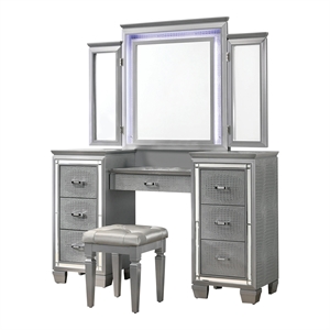 furniture of america ritzo wood 3-sided mirror vanity set in silver
