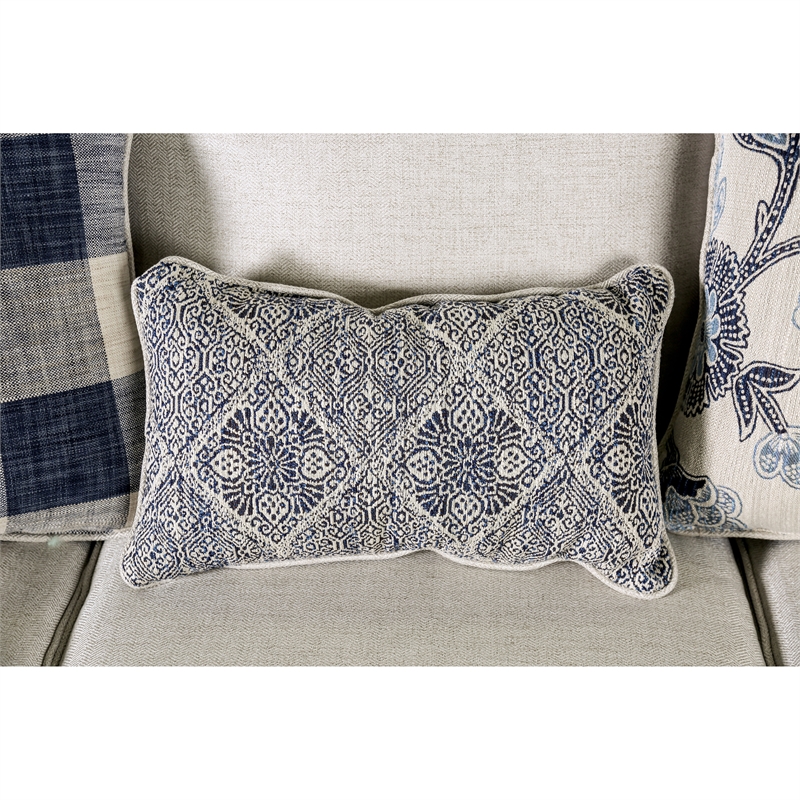 Furniture of America Calistoga Fabric 4pc Sofa Set with Floral Ottoman in Ivory