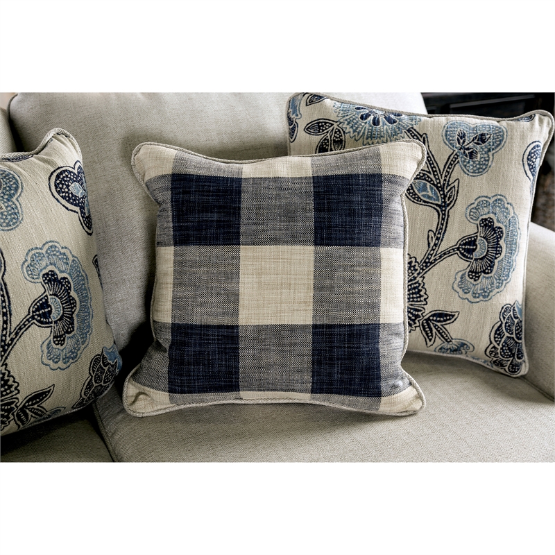Furniture of America Calistoga Fabric 4pc Sofa Set with Floral Ottoman in Ivory