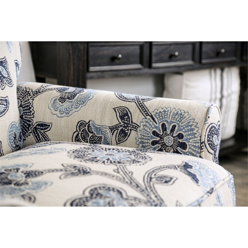 Furniture of America Calistoga Fabric 4pc Sofa Set with Floral Ottoman in Ivory