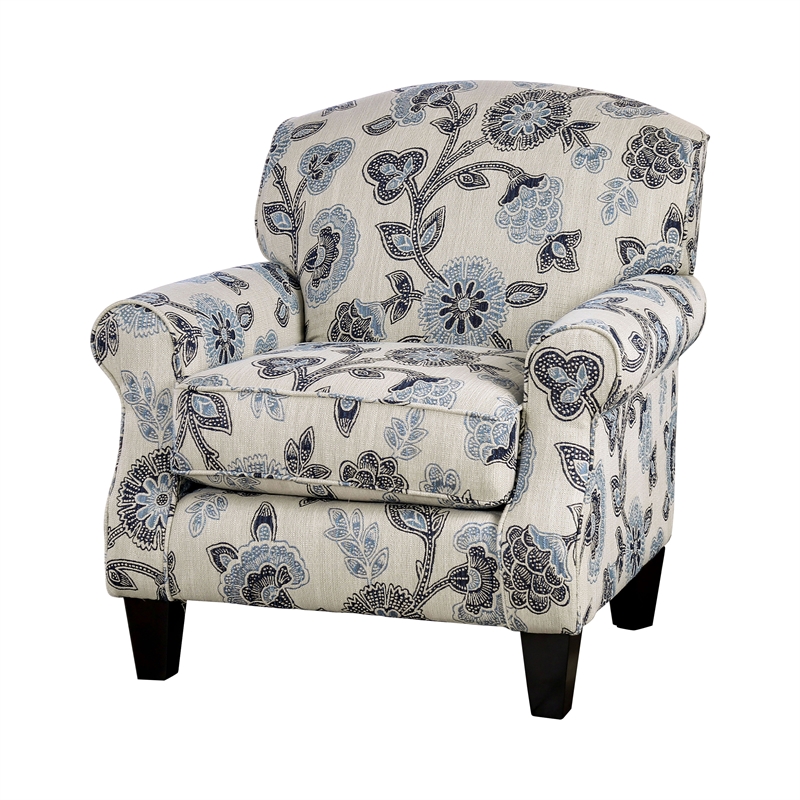 Furniture of America Calistoga Fabric 4pc Sofa Set with Floral Ottoman in Ivory