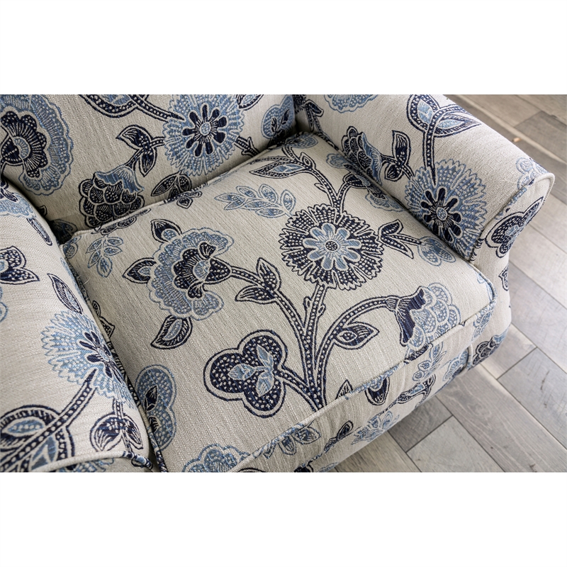 Furniture of America Calistoga Fabric 4pc Sofa Set with Floral Ottoman in Ivory