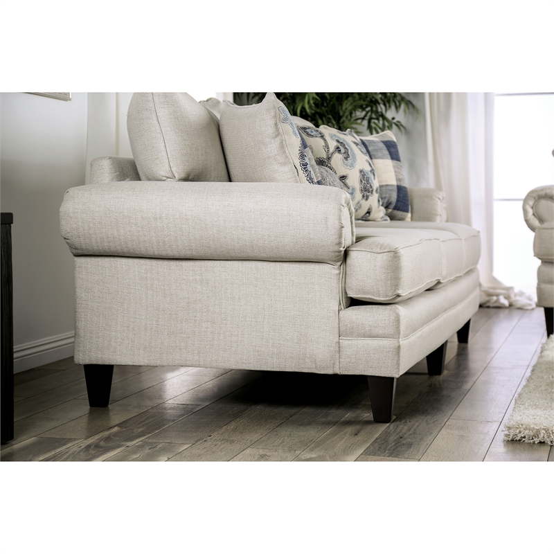Furniture of America Calistoga Fabric Ivory 4pc Sofa Set with Checkered Ottoman