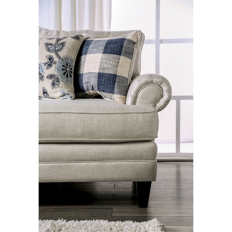Furniture of America Calistoga Fabric Ivory 4pc Sofa Set with Checkered Ottoman