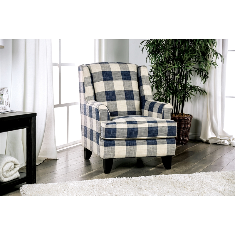 Furniture of America Calistoga Fabric Ivory 4pc Sofa Set with Checkered Ottoman