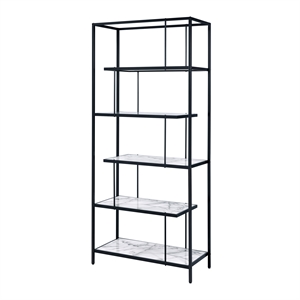 furniture of america lakely metal 5-shelf bookcase in black and white