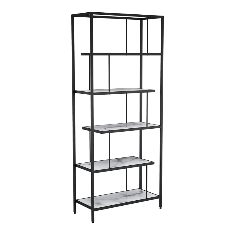 Furniture of America Lakely Metal 5-Shelf Bookcase in Black and White