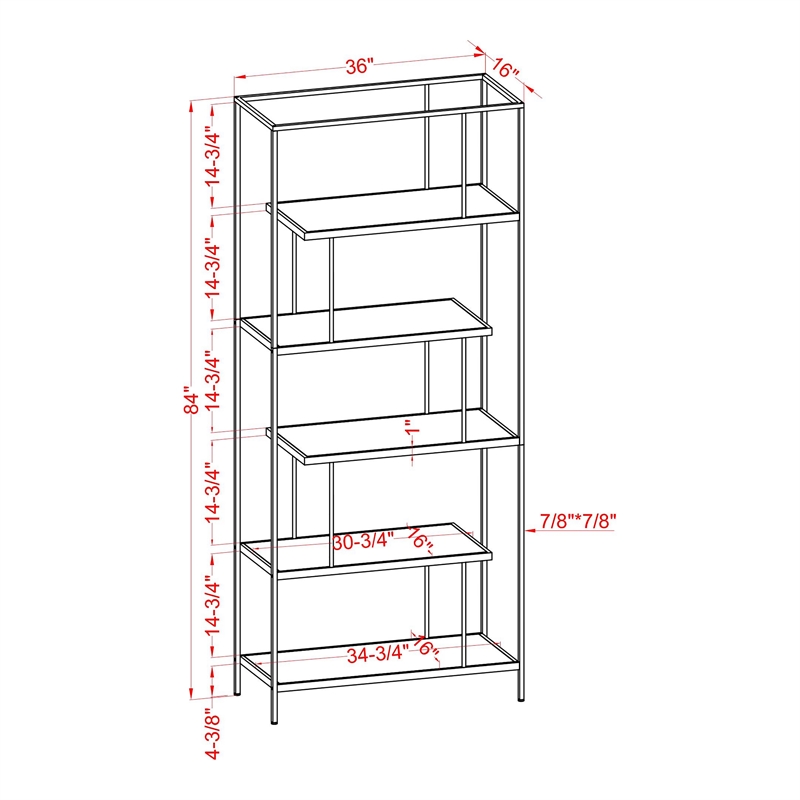 Furniture of America Lakely Metal 5-Shelf Bookcase in Black and White