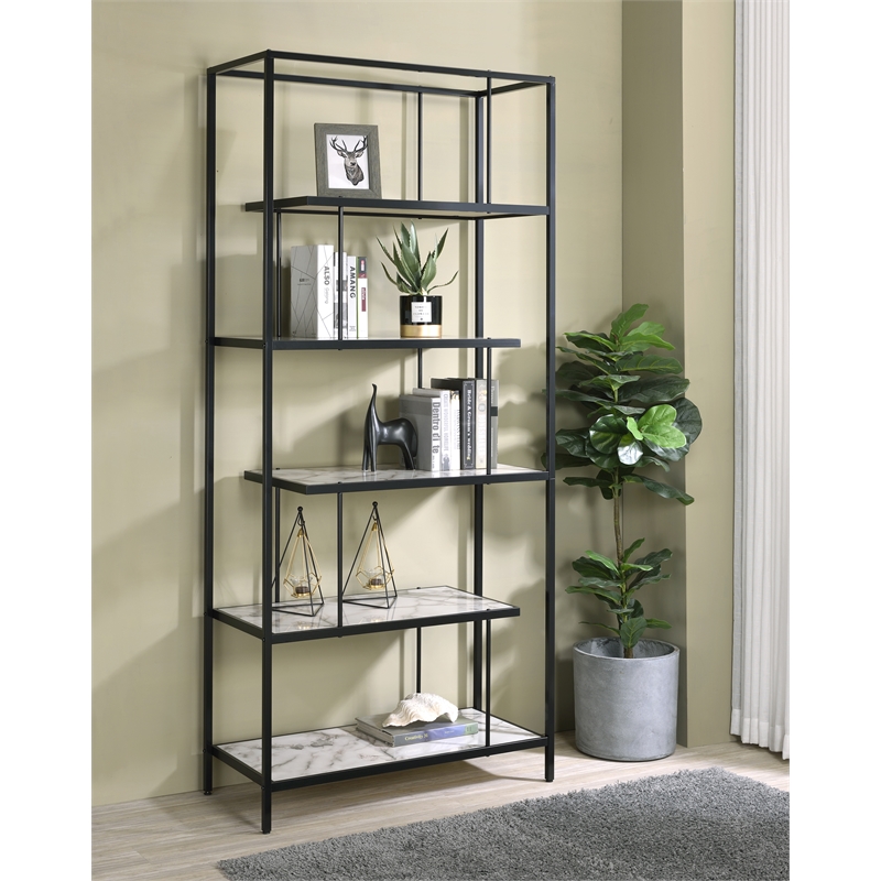 Furniture of America Lakely Metal 5-Shelf Bookcase in Black and White