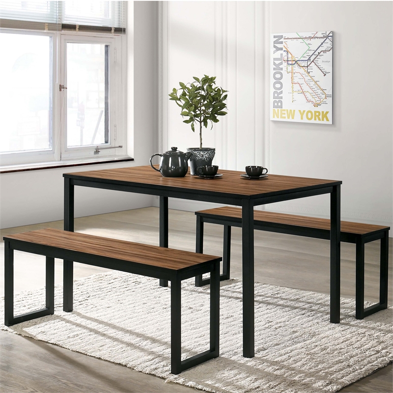 Furniture of America Caritina Wood 3-Piece Counter Height Dining Set in Brown