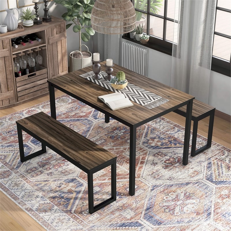 Furniture of America Caritina Wood 3-Piece Counter Height Dining Set in Walnut