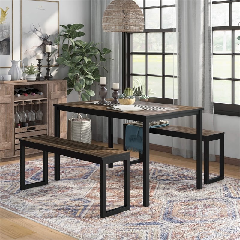 Furniture of America Caritina Wood 3-Piece Counter Height Dining Set in Walnut