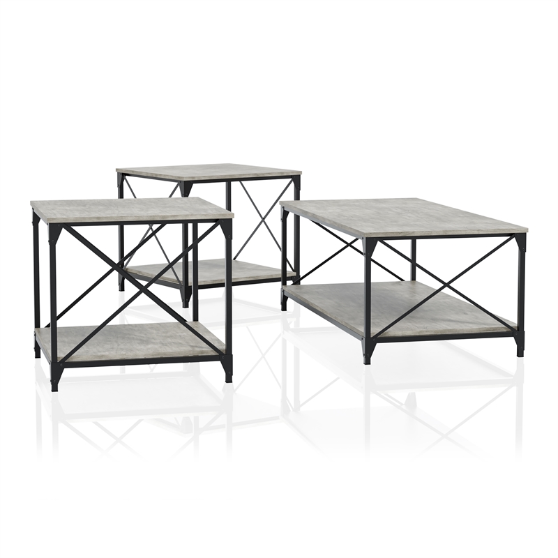 Furniture of America Clarissa Metal 3-Piece Coffee Table Set in Gray