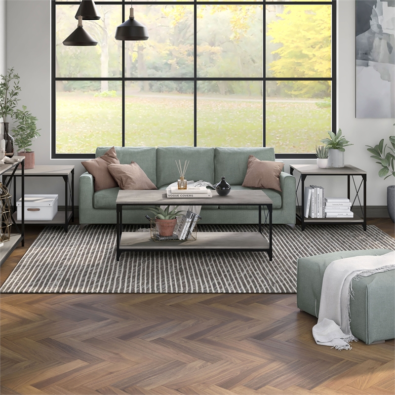 Furniture of America Clarissa Metal 3-Piece Coffee Table Set in Gray