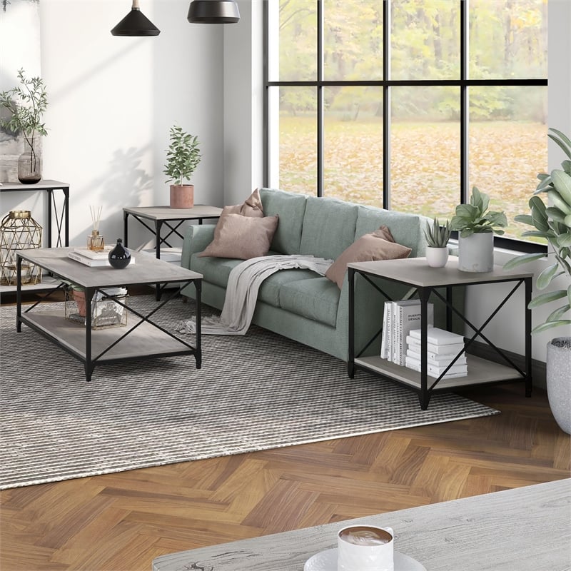 Furniture of America Clarissa Metal 3-Piece Coffee Table Set in Gray