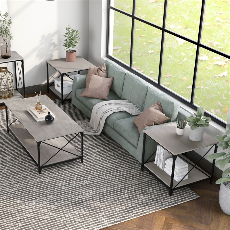 Furniture of America Clarissa Metal 3-Piece Coffee Table Set in Gray