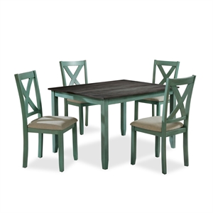 furniture of america elda  wood dining table set in distressed teal