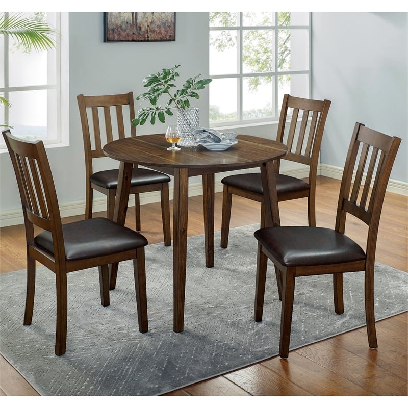 Furniture of America Comiga Wood 5-Piece Round Dining Table Set in Walnut