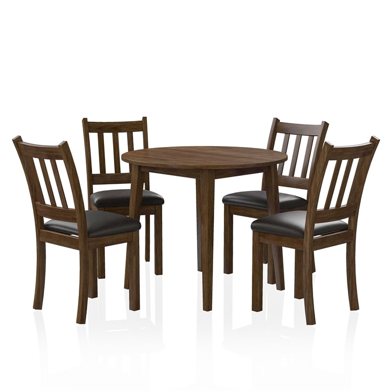 Furniture of America Comiga Wood 5-Piece Round Dining Table Set in Walnut