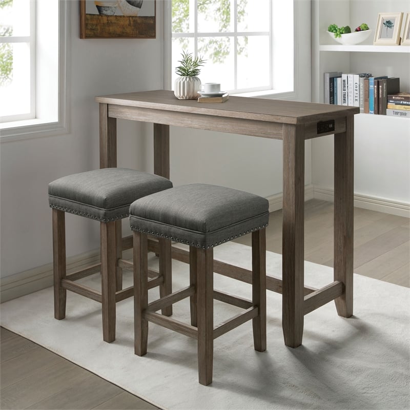 Furniture of America Sabana Wood 3-Piece Counter Height Dining Set in Gray