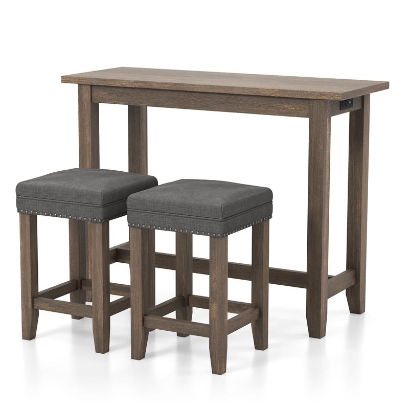 Furniture of America Sabana Wood 3-Piece Counter Height Dining Set in Gray