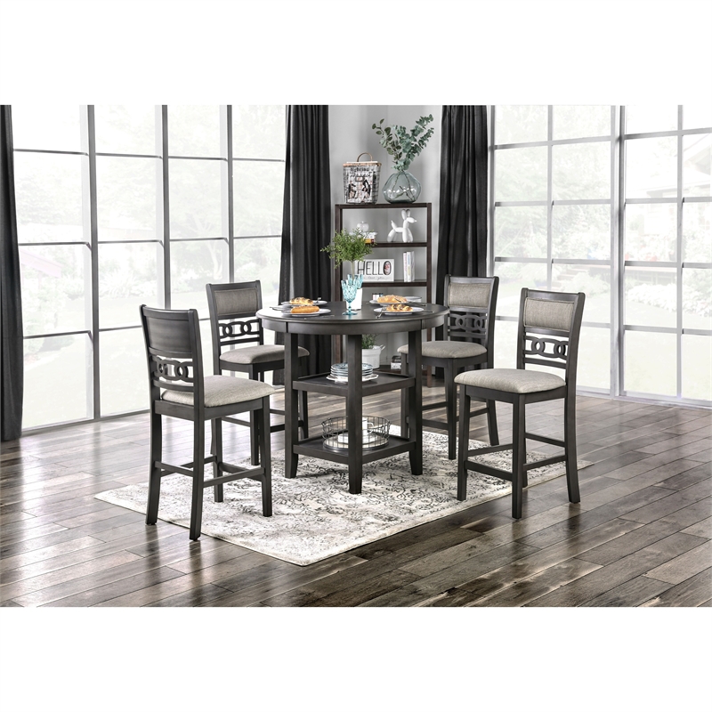 Furniture of America Cristor Solid Wood 5-Piece Counter Dining Table Set in Gray