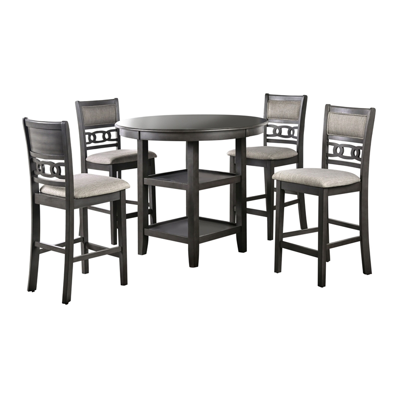 Furniture of America Cristor Solid Wood 5-Piece Counter Dining Table Set in Gray