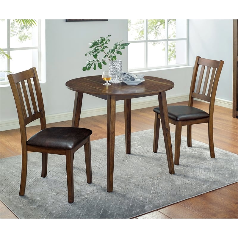 Furniture of America Comiga Wood 3-Piece Round Dining Table Set in Walnut